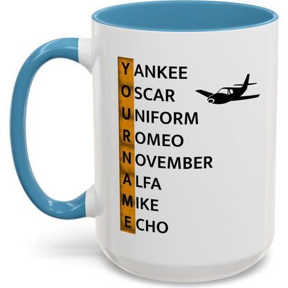 Your Name in NATO Phonetic Alphabet — Personalized Aviation Mug w/color options