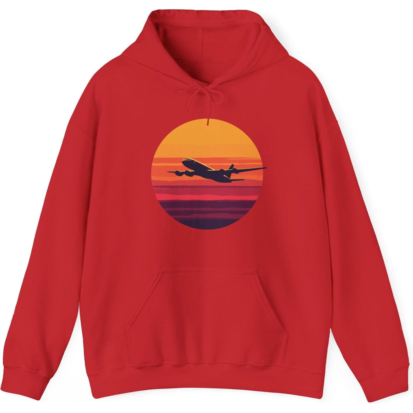 Airliner soaring on a bold retro sunset - aviation fan's hoodie