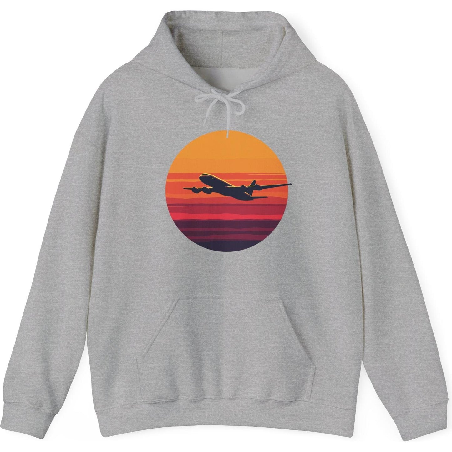 Airliner soaring on a bold retro sunset - aviation fan's hoodie