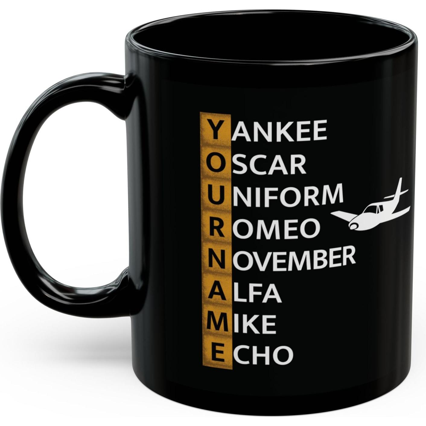 Your Name in NATO Phonetic Alphabet — Personalized Aviation Black Mug