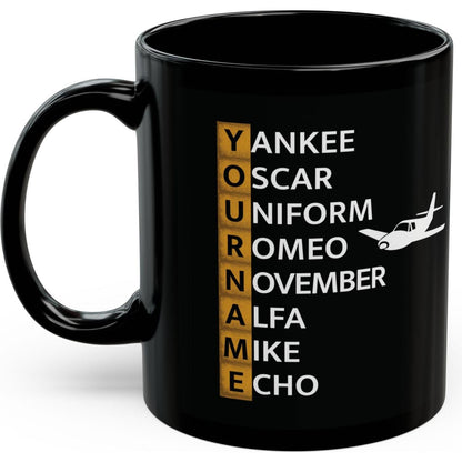 Your Name in NATO Phonetic Alphabet — Personalized Aviation Black Mug