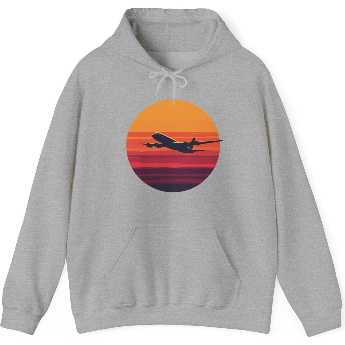 Airliner soaring on a bold retro sunset - aviation fan's hoodie
