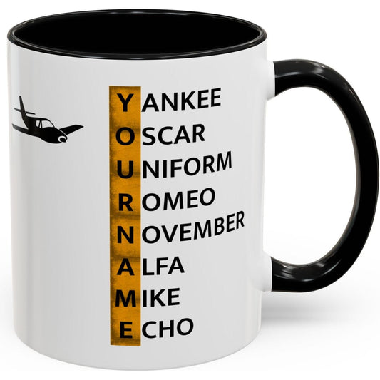 Your Name in NATO Phonetic Alphabet — Personalized Aviation Mug w/color options