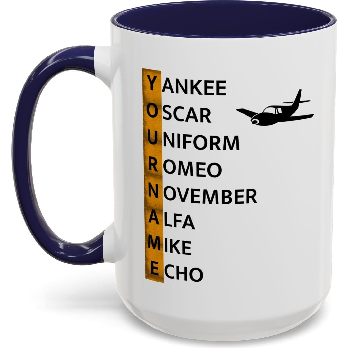 Your Name in NATO Phonetic Alphabet — Personalized Aviation Mug w/color options
