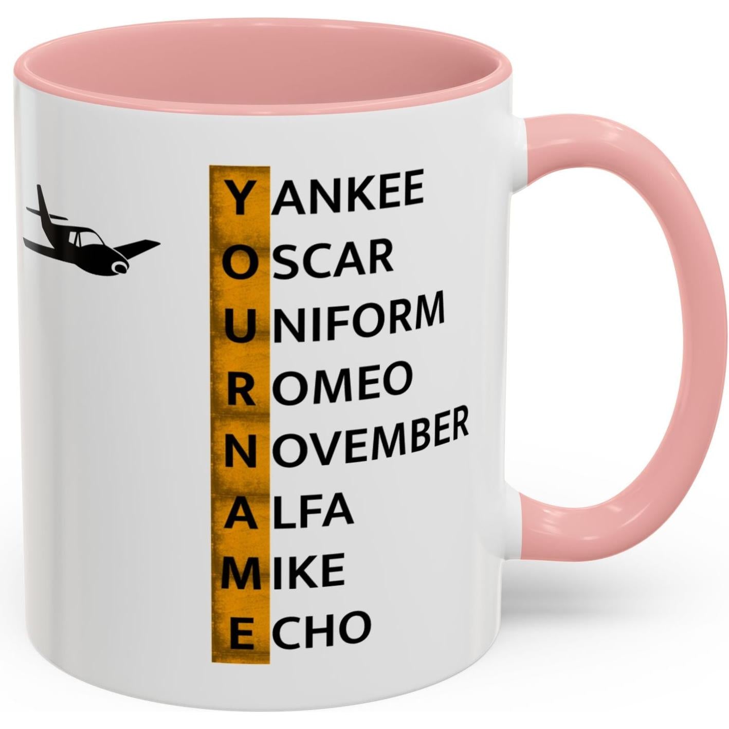 Your Name in NATO Phonetic Alphabet — Personalized Aviation Mug w/color options