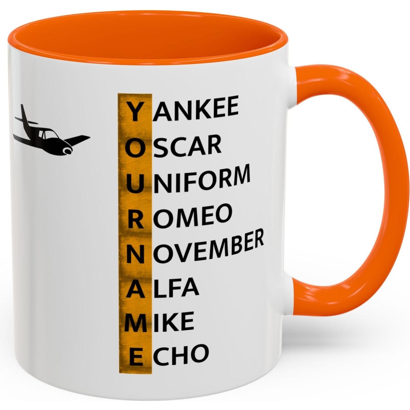 Your Name in NATO Phonetic Alphabet — Personalized Aviation Mug w/color options
