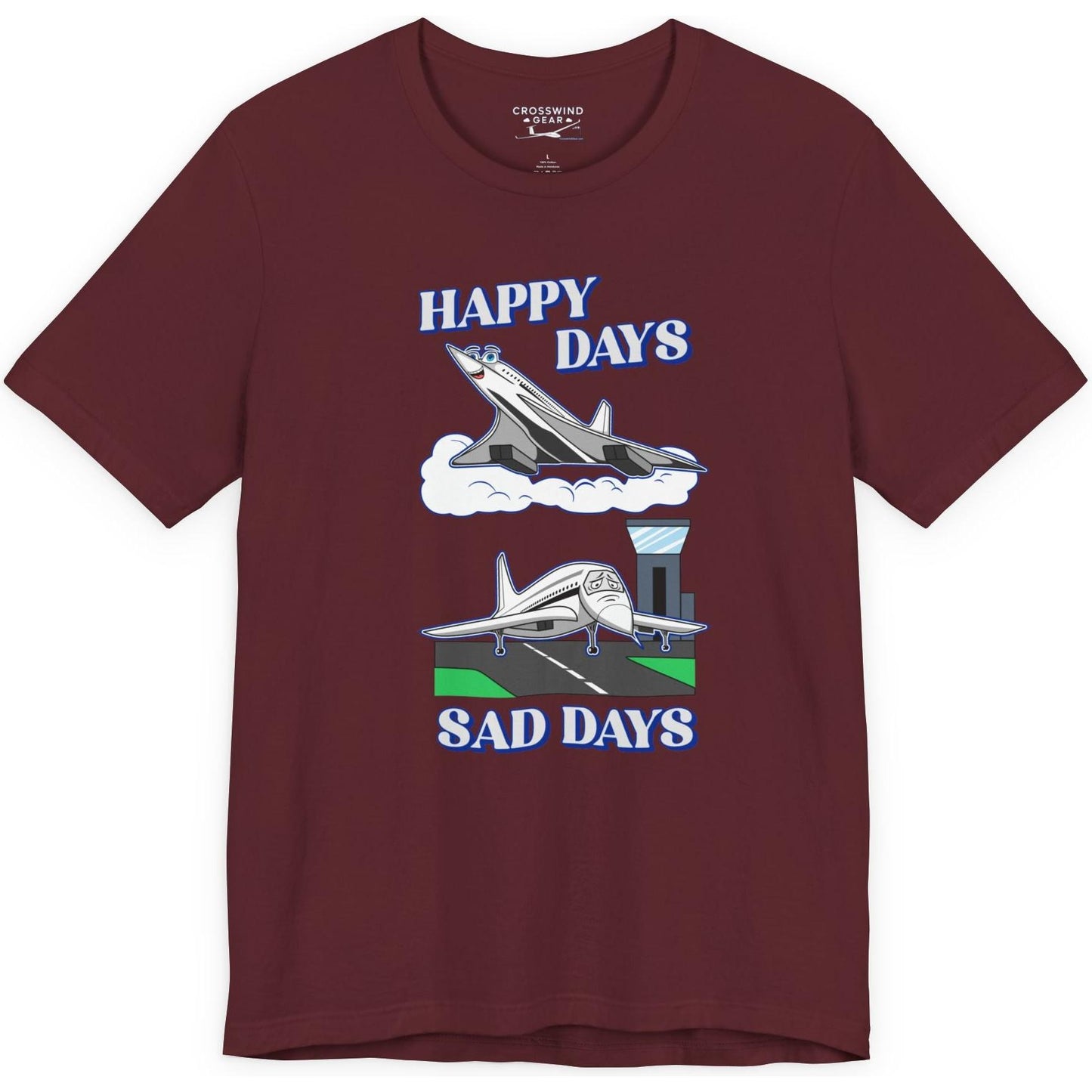 Happy Days / Sad Days — Retro Droop-Nose Airliner Cartoon T-Shirt