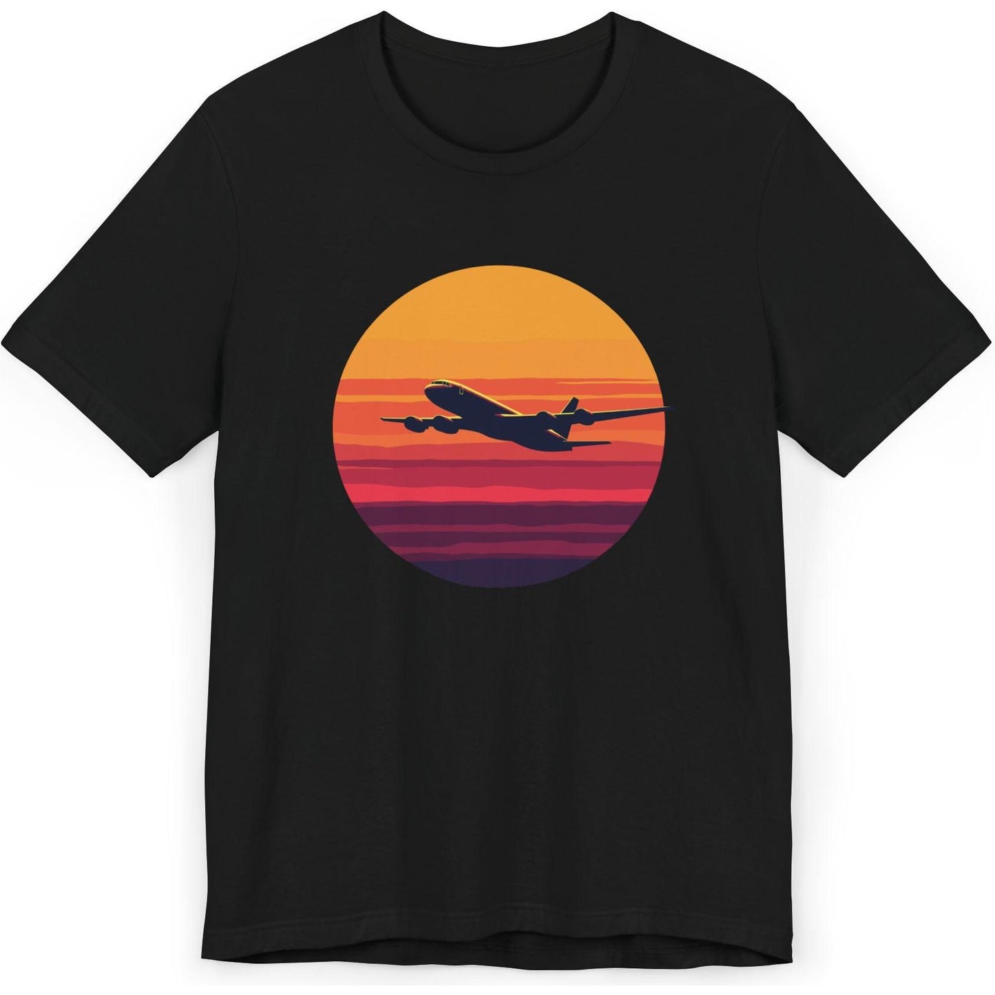 Airliner soaring on a bold retro sunset - aviation fan's T-Shirt