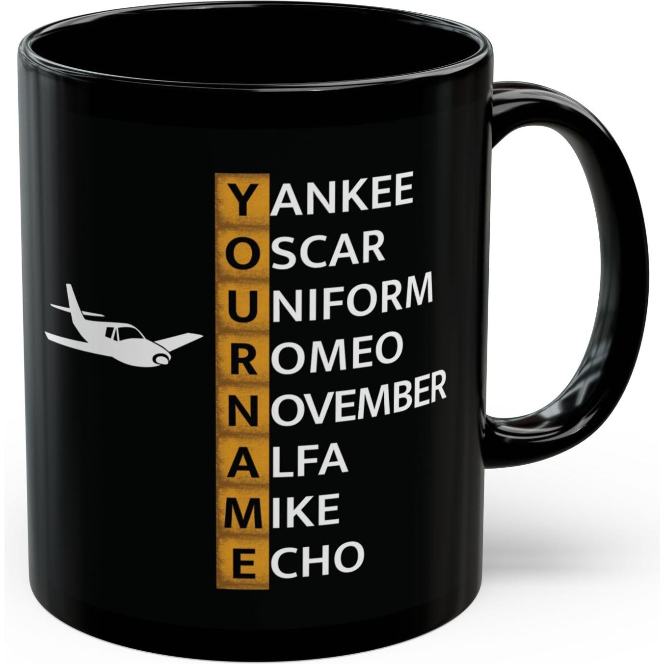 Your Name in NATO Phonetic Alphabet — Personalized Aviation Black Mug