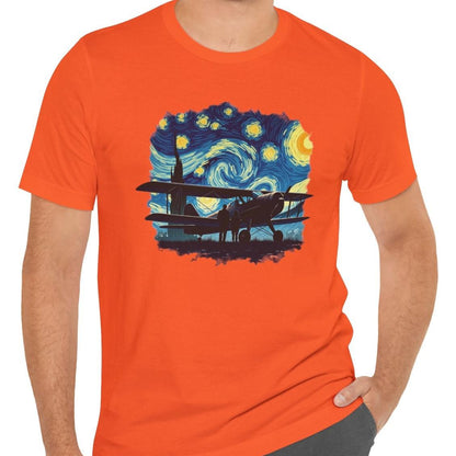 Taildragger airplane, Van Gogh-style starry night - aviation fan's T-Shirt