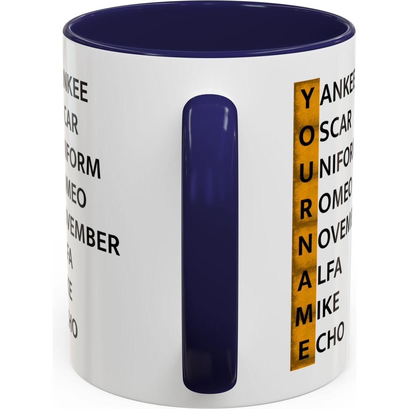 Your Name in NATO Phonetic Alphabet — Personalized Aviation Mug w/color options