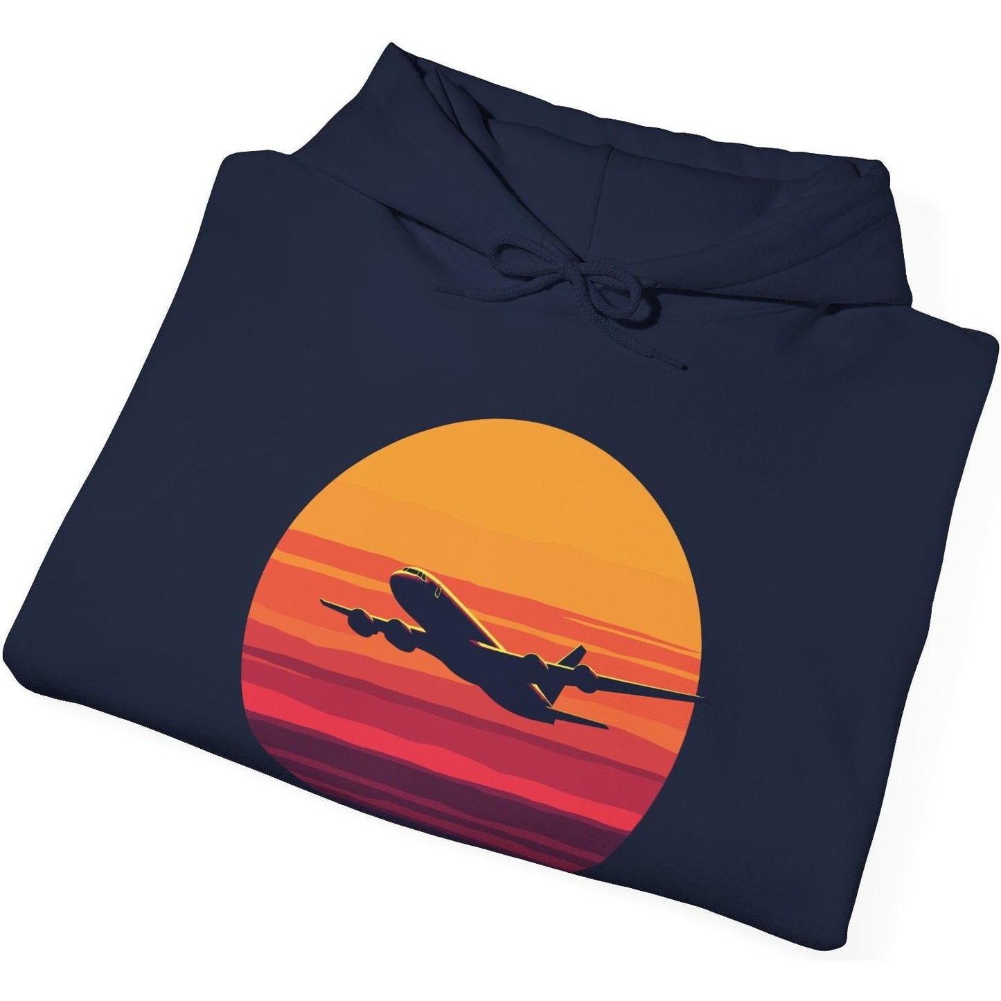 Airliner soaring on a bold retro sunset - aviation fan's hoodie