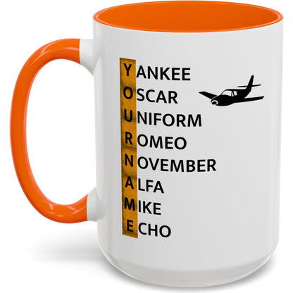 Your Name in NATO Phonetic Alphabet — Personalized Aviation Mug w/color options