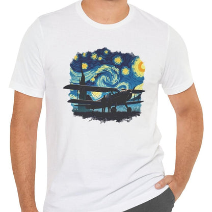 Taildragger airplane, Van Gogh-style starry night - aviation fan's T-Shirt