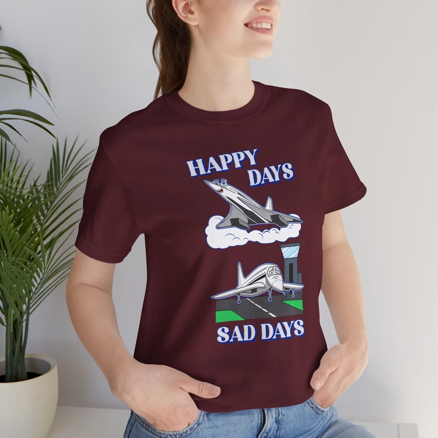 Happy Days / Sad Days — Retro Droop-Nose Airliner Cartoon T-Shirt