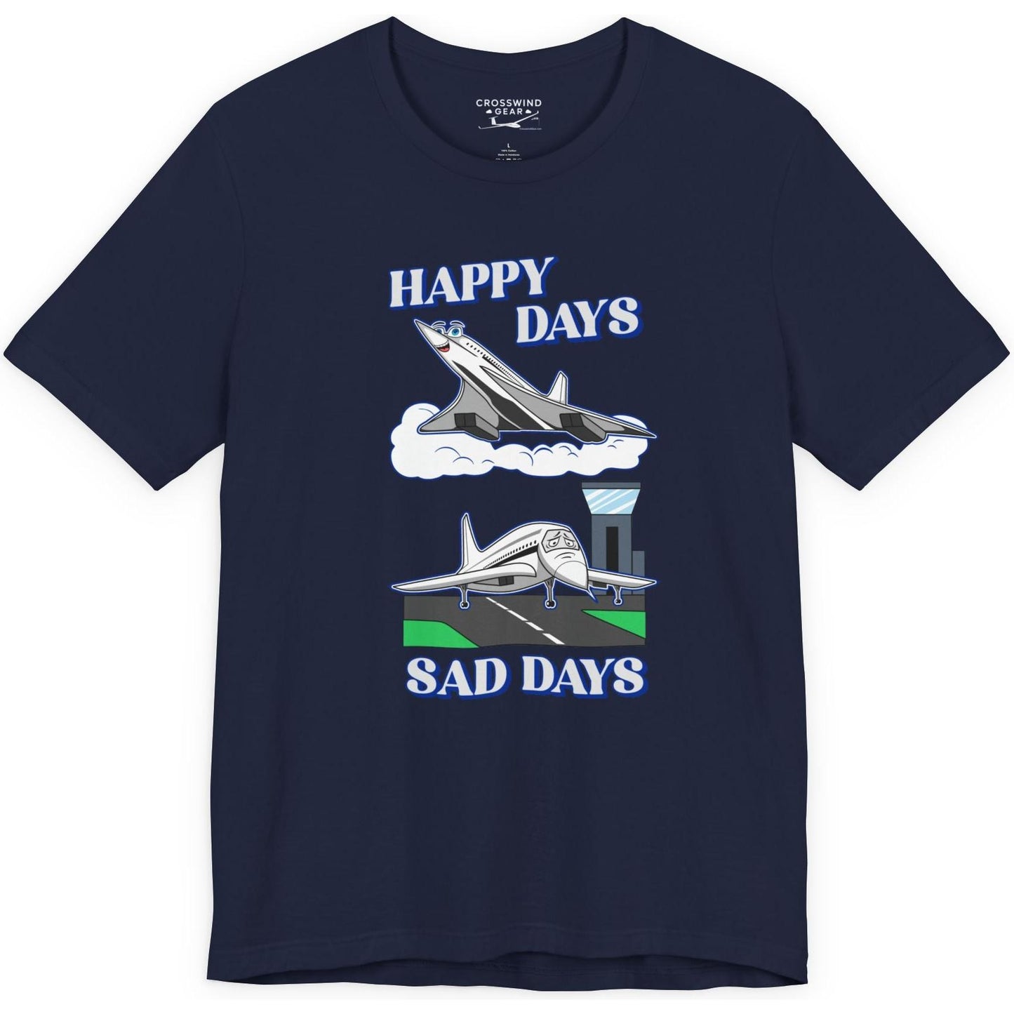 Happy Days / Sad Days — Retro Droop-Nose Airliner Cartoon T-Shirt