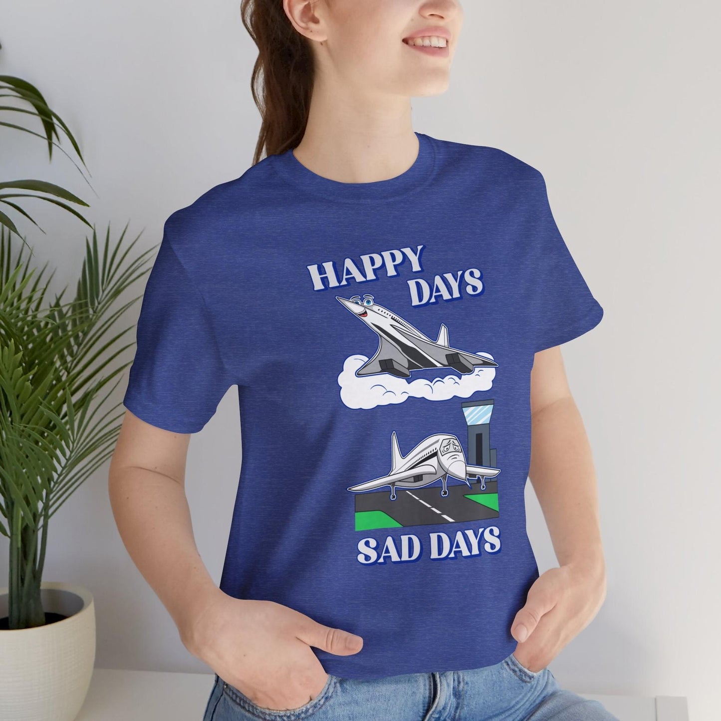 Happy Days / Sad Days — Retro Droop-Nose Airliner Cartoon T-Shirt