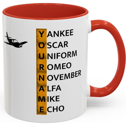 Your Name in NATO Phonetic Alphabet — Personalized Aviation Mug w/color options