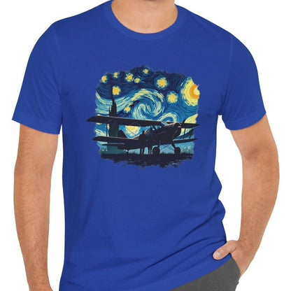 Taildragger airplane, Van Gogh-style starry night - aviation fan's T-Shirt